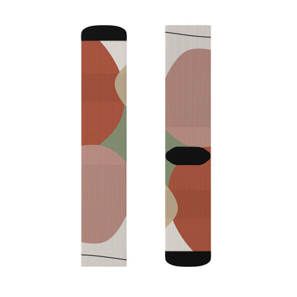 Abstract Geometric Floral Sublimation Socks | Colorblock Crew Socks