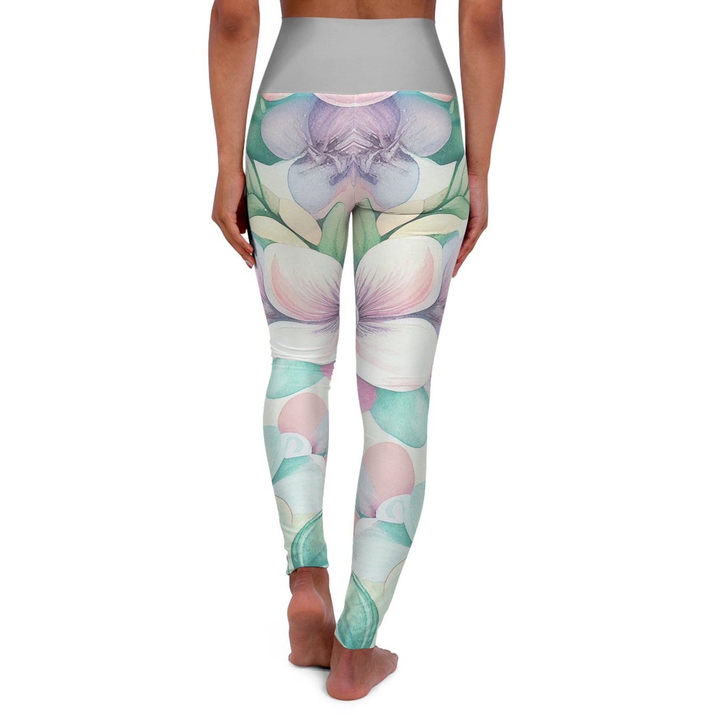Pastel Floral Pattern High Waisted Yoga Leggings | Botanical Leggings