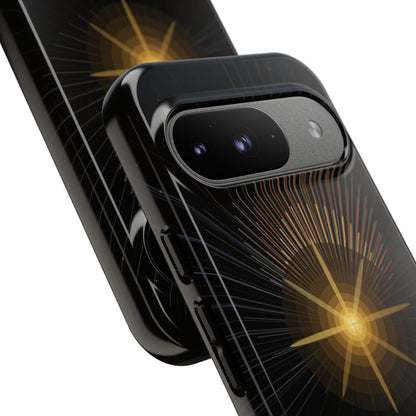 Tough Cases - Radiant Star Phone Case, Protective Black Shockproof Cover with Golden Light Design
