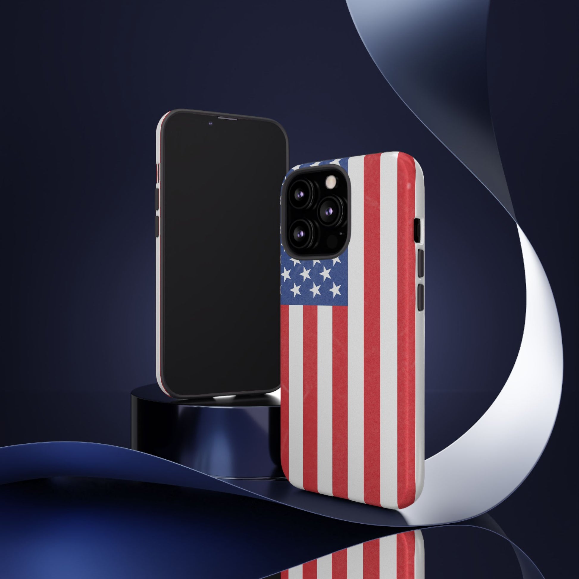 American flag tough phone case for iPhone and Samsung, patriotic protective cover with bold flag design by Printify