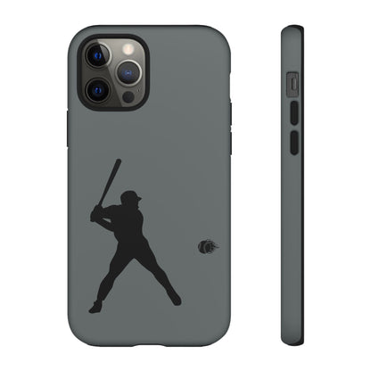 Black tough iPhone case with white baseball silhouette design, protective sporty phone cover for iPhone by Printify.
