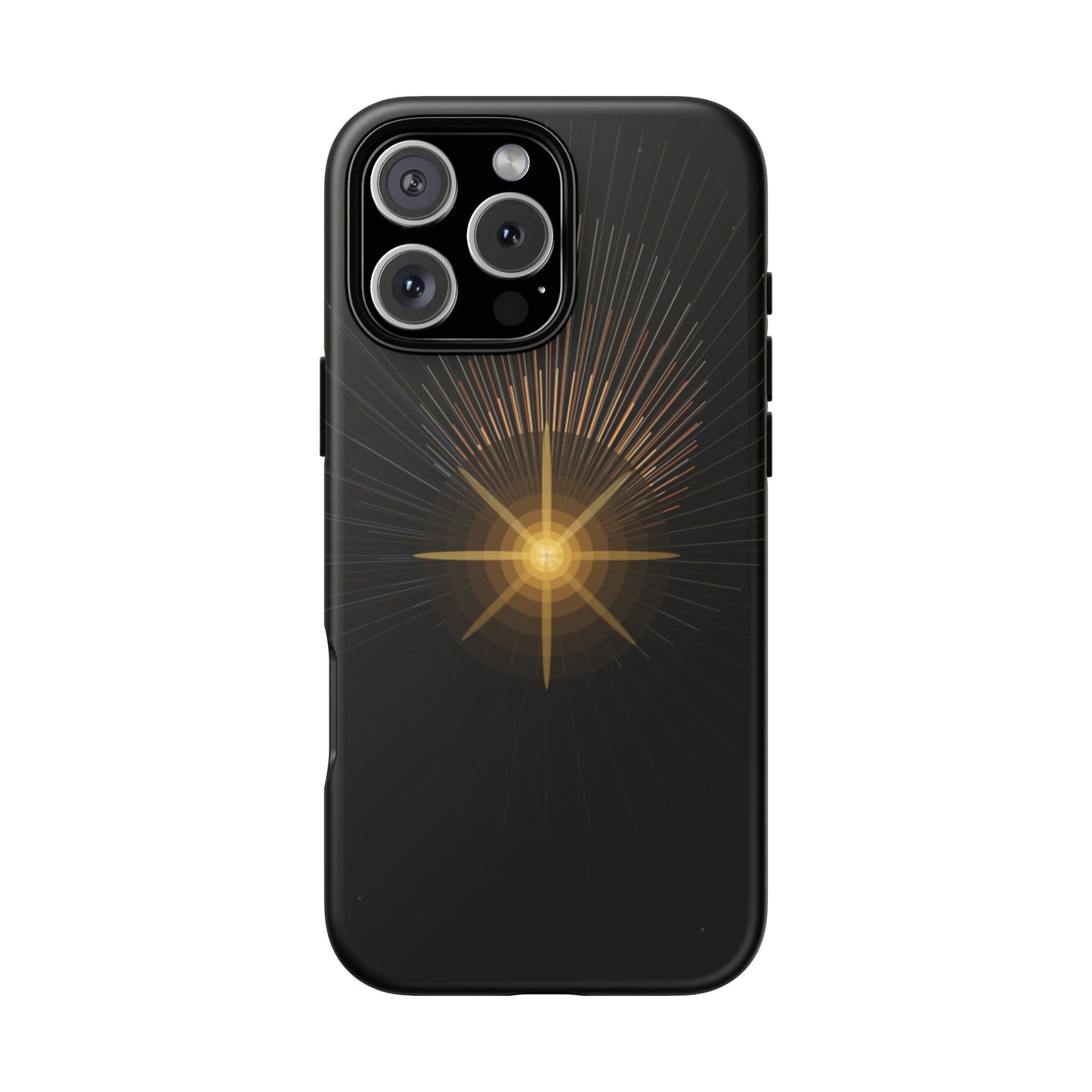 Tough Cases - Radiant Star Phone Case, Protective Black Shockproof Cover with Golden Light Design