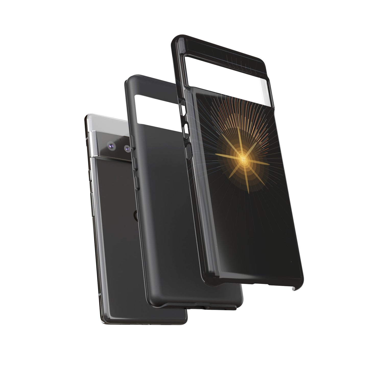 Tough Cases - Radiant Star Phone Case, Protective Black Shockproof Cover with Golden Light Design