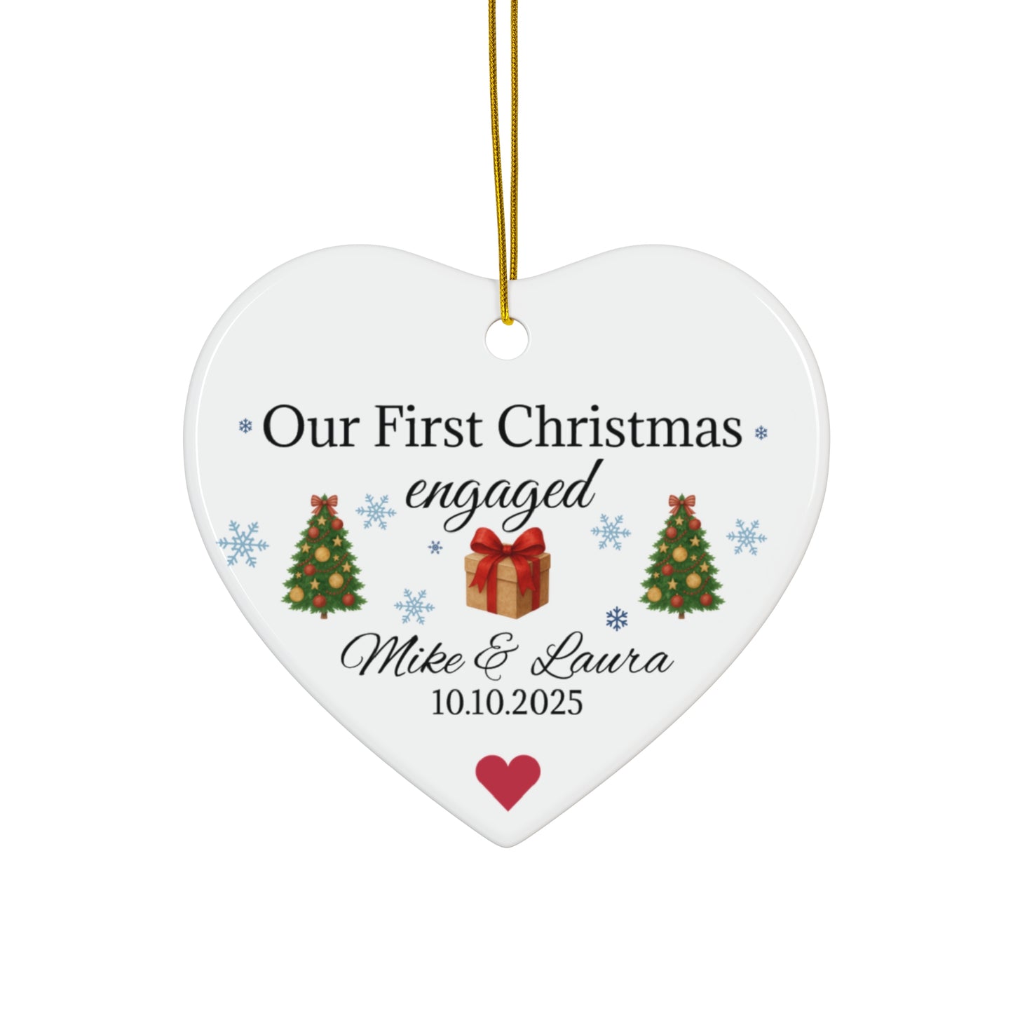 Our First Christmas Engaged heart ornament | personalized names and date - TRV