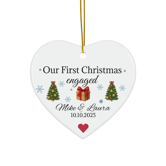 Our First Christmas Engaged heart ornament | personalized names and date - TRV