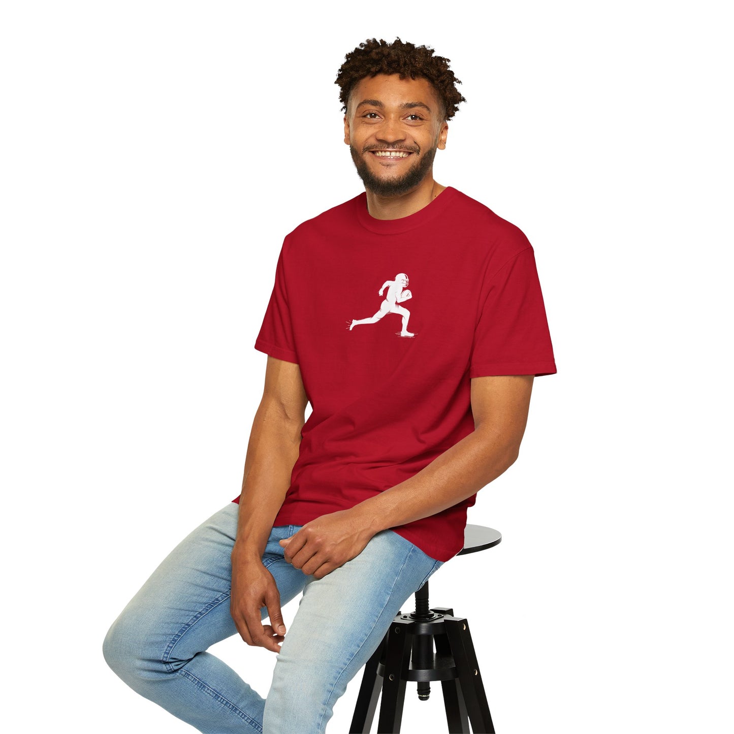 Sporty Unisex Garment-Dyed T-Shirt with Football Player Graphic, Activewear, Casual Wear, Gift for Runners, Fitness Apparel, Everyday Style