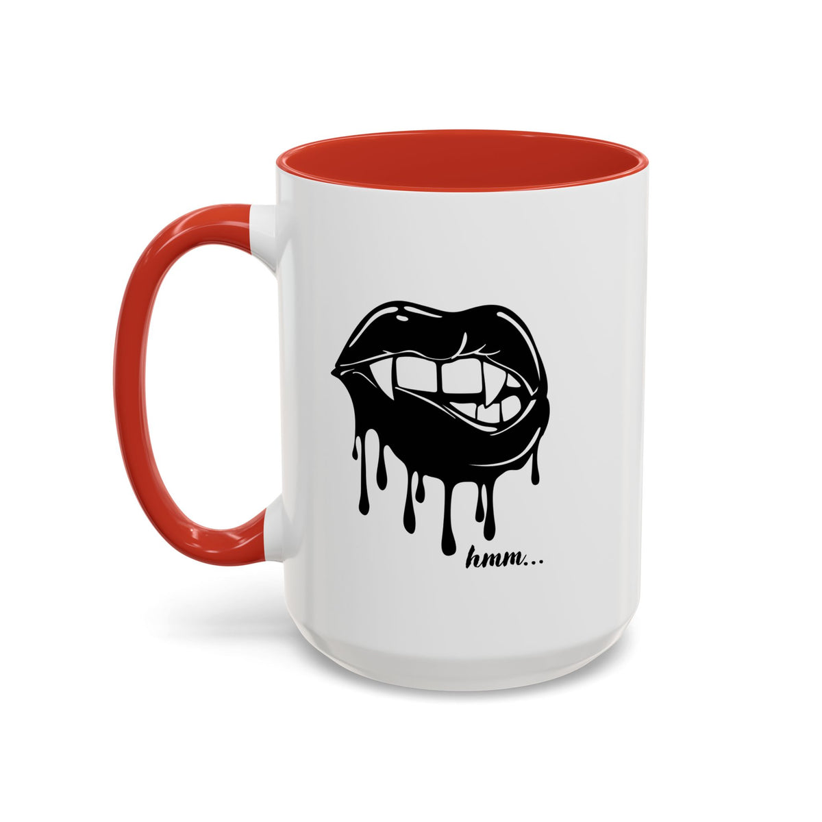 Black Dripping Lips Accent coffee mug with bite graphic, 11oz or 15oz, featuring bold, artistic lips design.