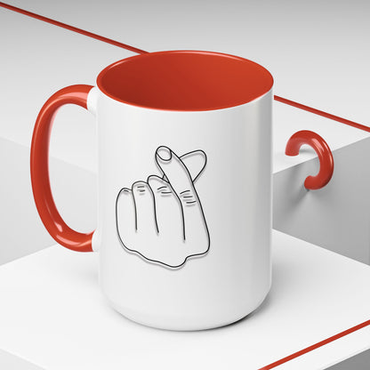 K-Pop Accent Mug - Love Gesture Design (11oz, 15oz), Korean Pop Coffee Cup, K-Pop Lover Gift, Cute Drinkware, Unique Mug