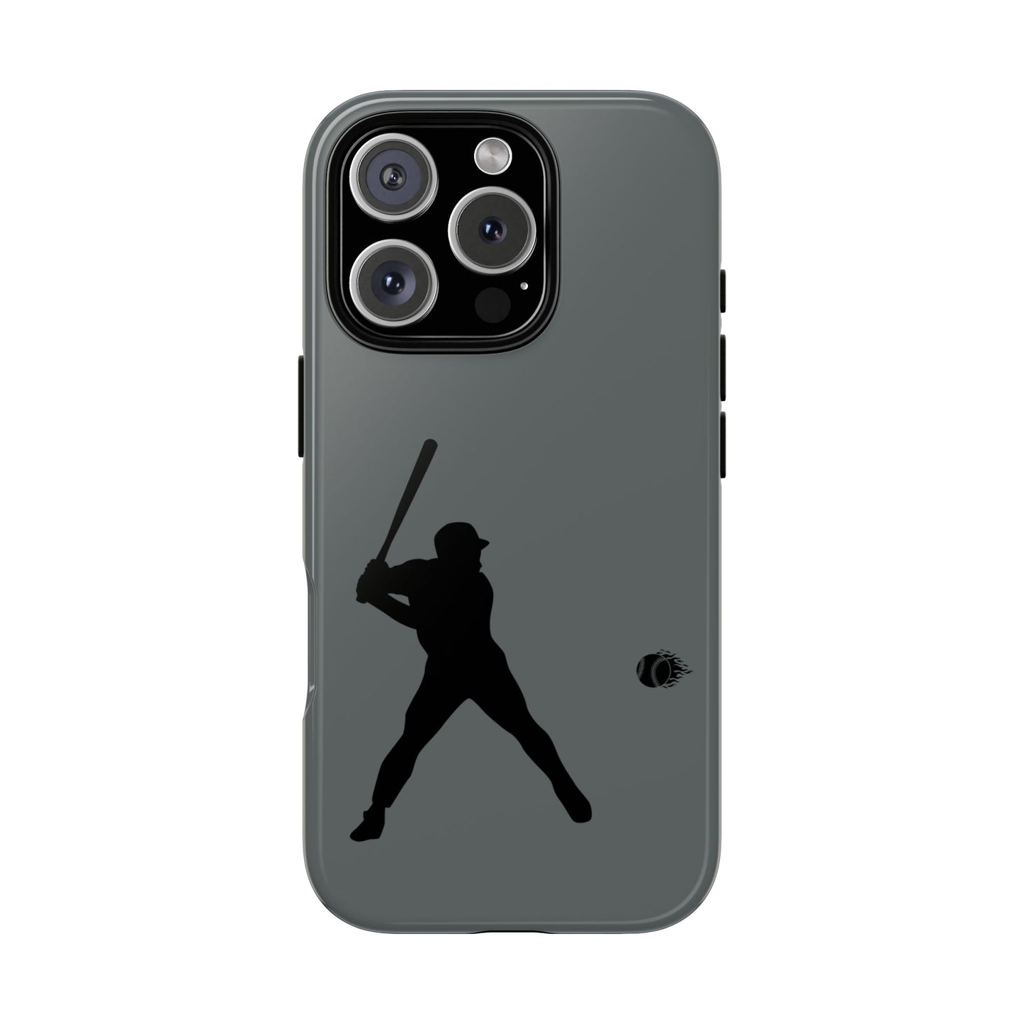 Black iPhone case with a white baseball silhouette design, protective and sporty style for durable phone protection.