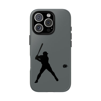 Black iPhone case with a white baseball silhouette design, protective and sporty style for durable phone protection.