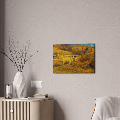 Farmhouse Canvas Wall Art - Rustic Animal Decor, Goat and Rooster Painting, Country Home, Farmhouse Style, Gift for Farmers - TRV