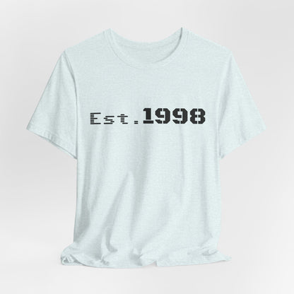 Vintage Est. 1998 T-Shirt by Printify featuring a graphic design celebrating the year of birth.