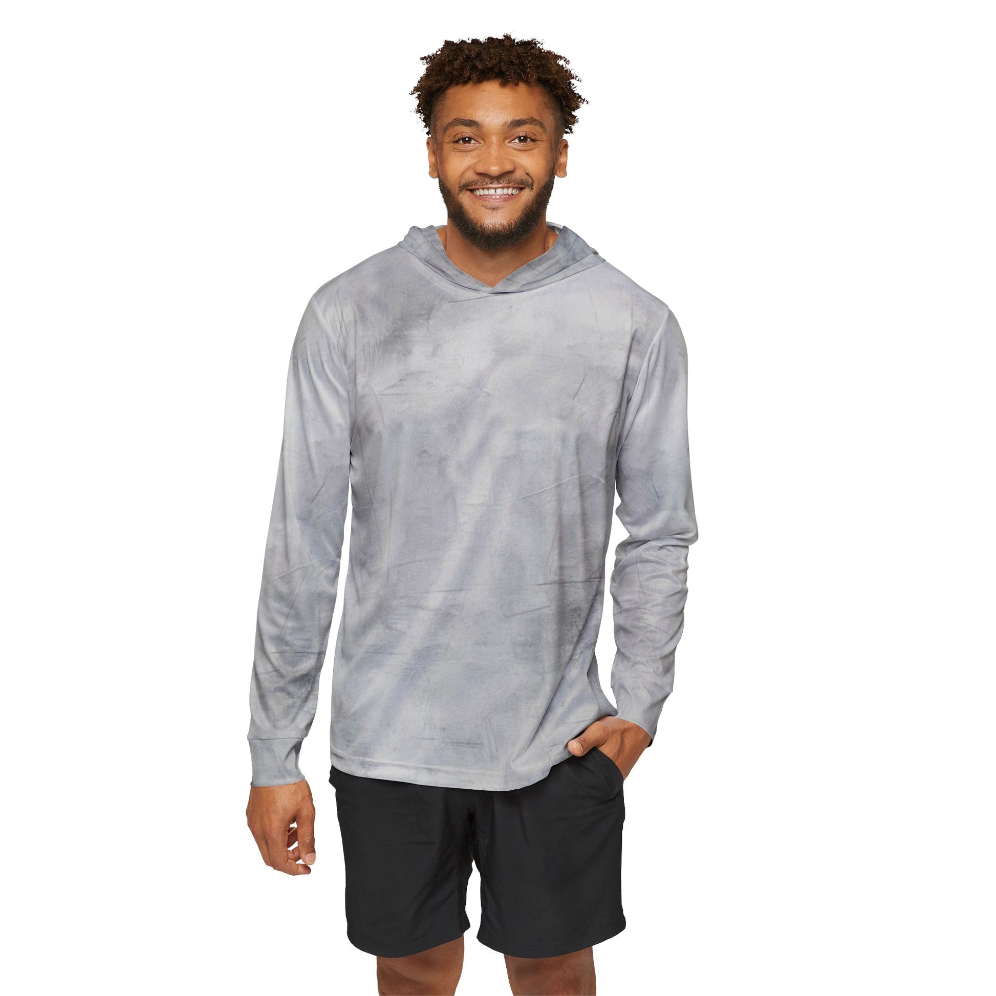 Men's gray tie-dye warmup hoodie with all-over print, athletic layer, casual style, from Printify.