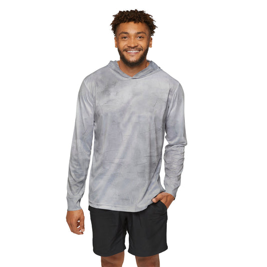 Men's gray tie-dye warmup hoodie with all-over print, athletic layer, casual style, from Printify.