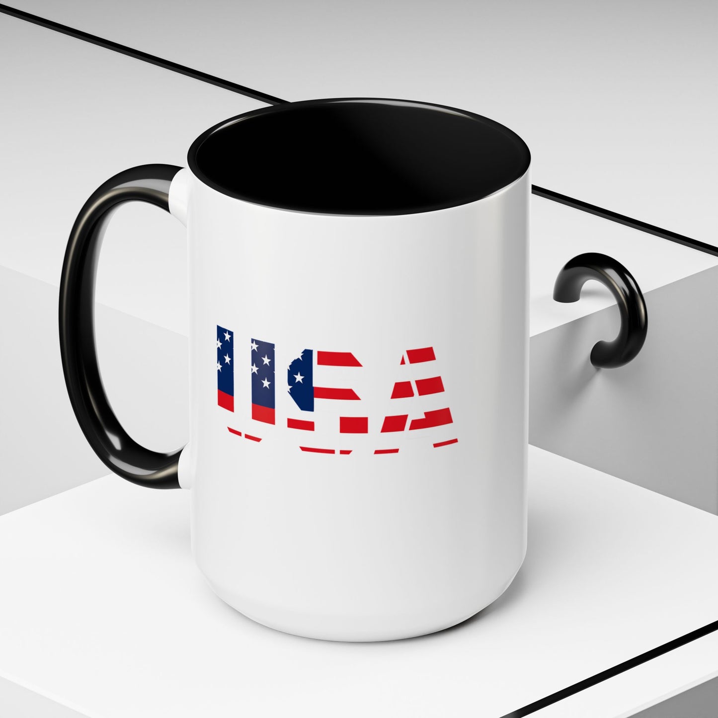 USA Flag Accent Coffee Mug — Patriotic 11/15oz Ceramic Coffee Cup