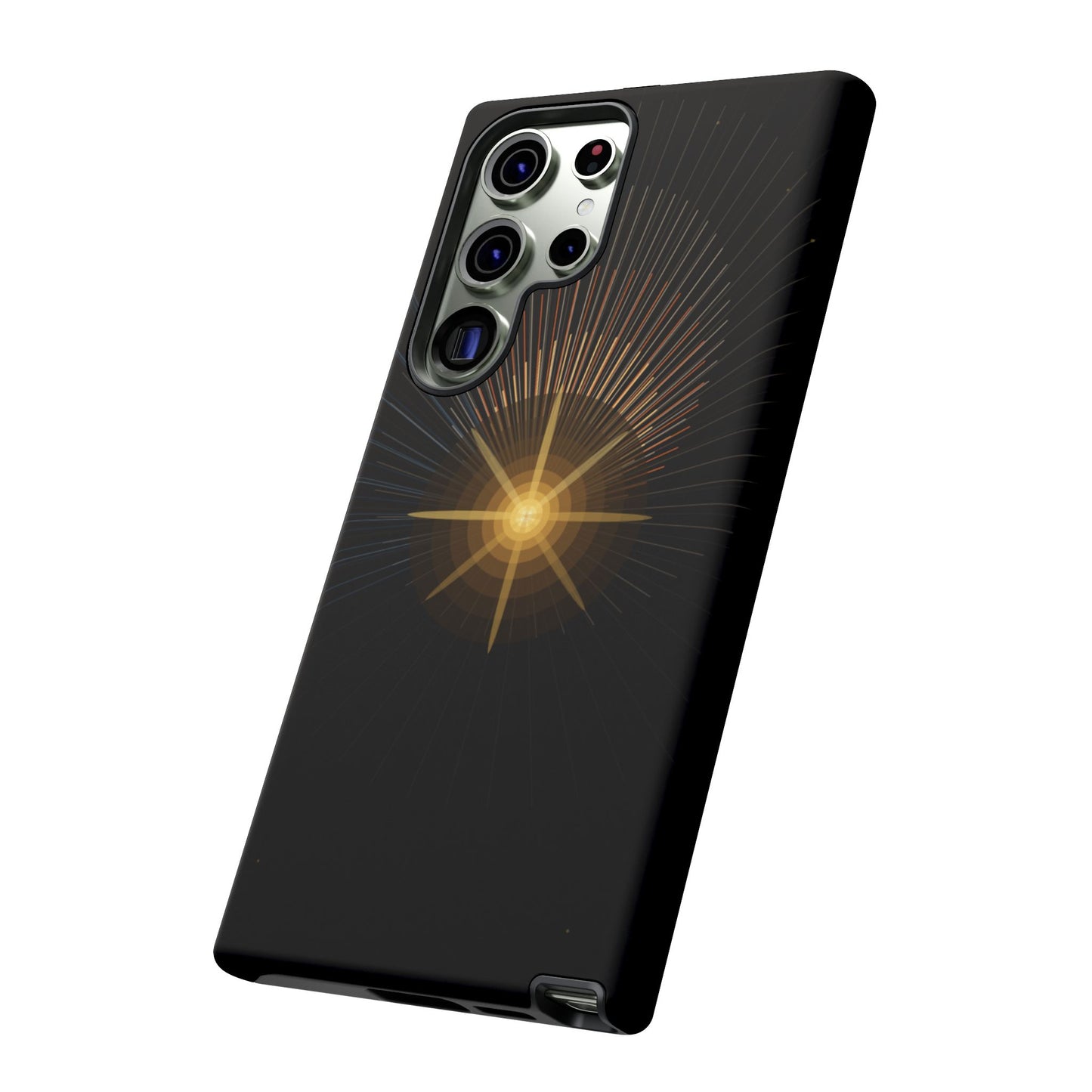 Tough Cases - Radiant Star Phone Case, Protective Black Shockproof Cover with Golden Light Design