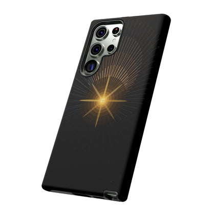Tough Cases - Radiant Star Phone Case, Protective Black Shockproof Cover with Golden Light Design