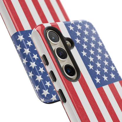 American flag tough phone case for iPhone by Printify, featuring durable construction and patriotic design.