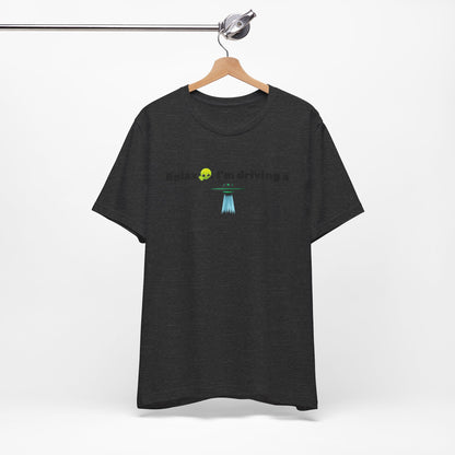 Alien Driving Unisex Tee - Fun Casual Shirt, Gifts for UFO Lovers, Quirky Humor T-Shirt, Perfect for Road Trips, Unique Birthday Present