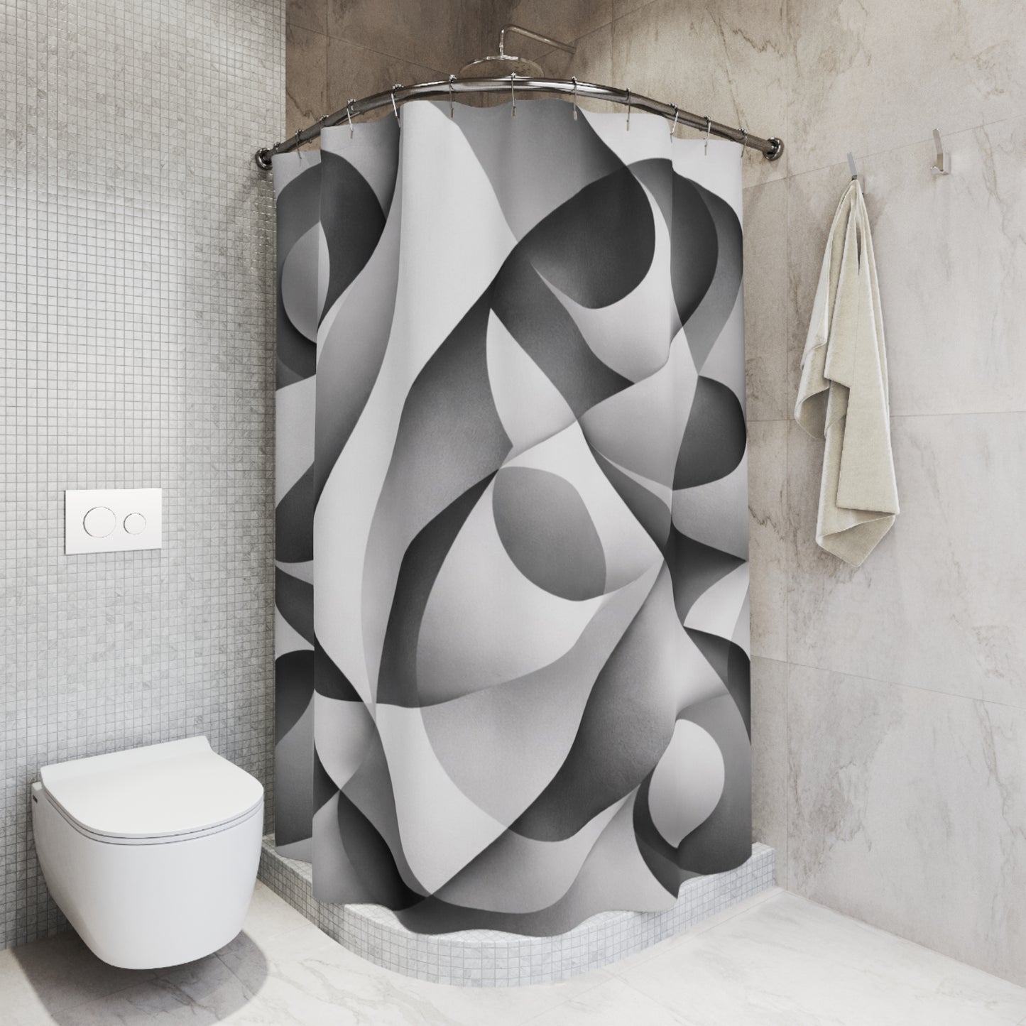 Abstract Monochrome Geometric Shower Curtain | Black White Curves
