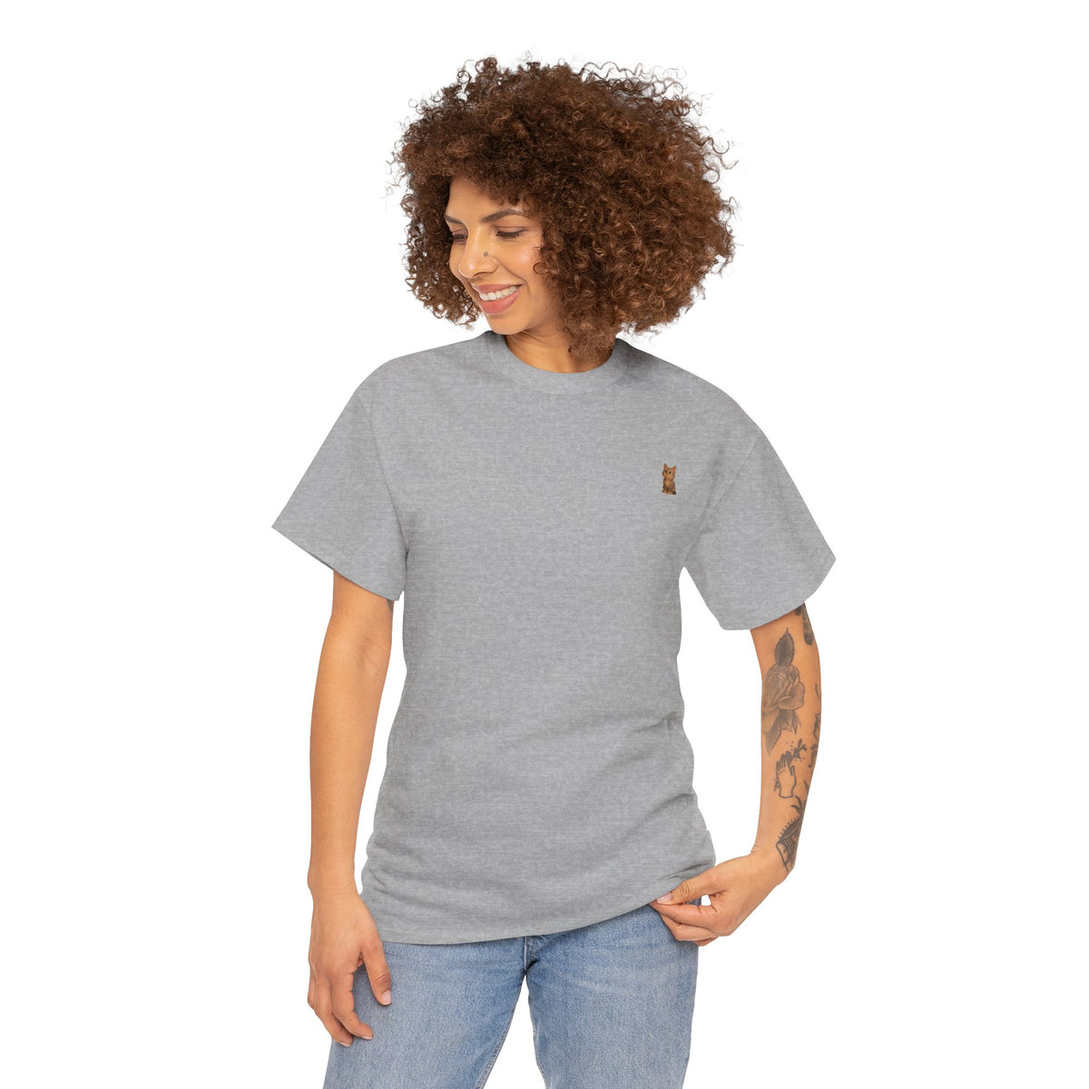 Brown kitten graphic T-shirt for cat lovers, featuring a cute cat print on a comfortable casual tee by Printify.