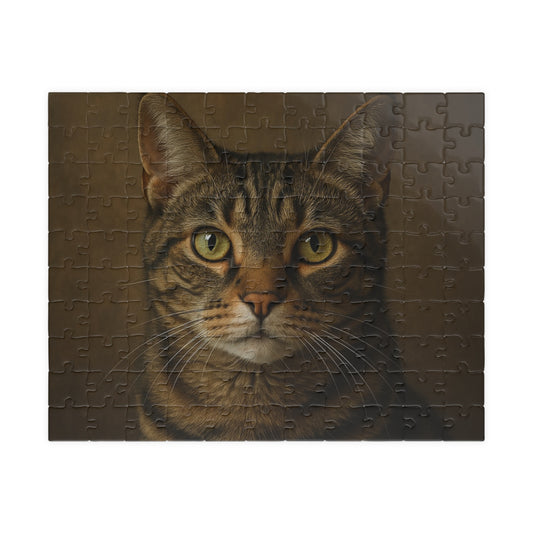 Colorful tabby cat portrait puzzle with 520 pieces, realistic design, perfect for cat lovers and puzzle enthusiasts.