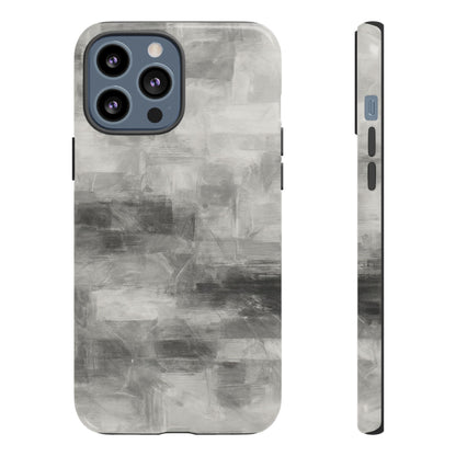 Abstract gray grid phone case for iPhone, tough protective cover by Printify with modern geometric design.