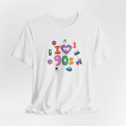 I  Love the 90's Short Sleeve Tee - Retro Graphic Tee, Vintage Style Shirt, Perfect for Casual Outings, 90s Nostalgia Apparel