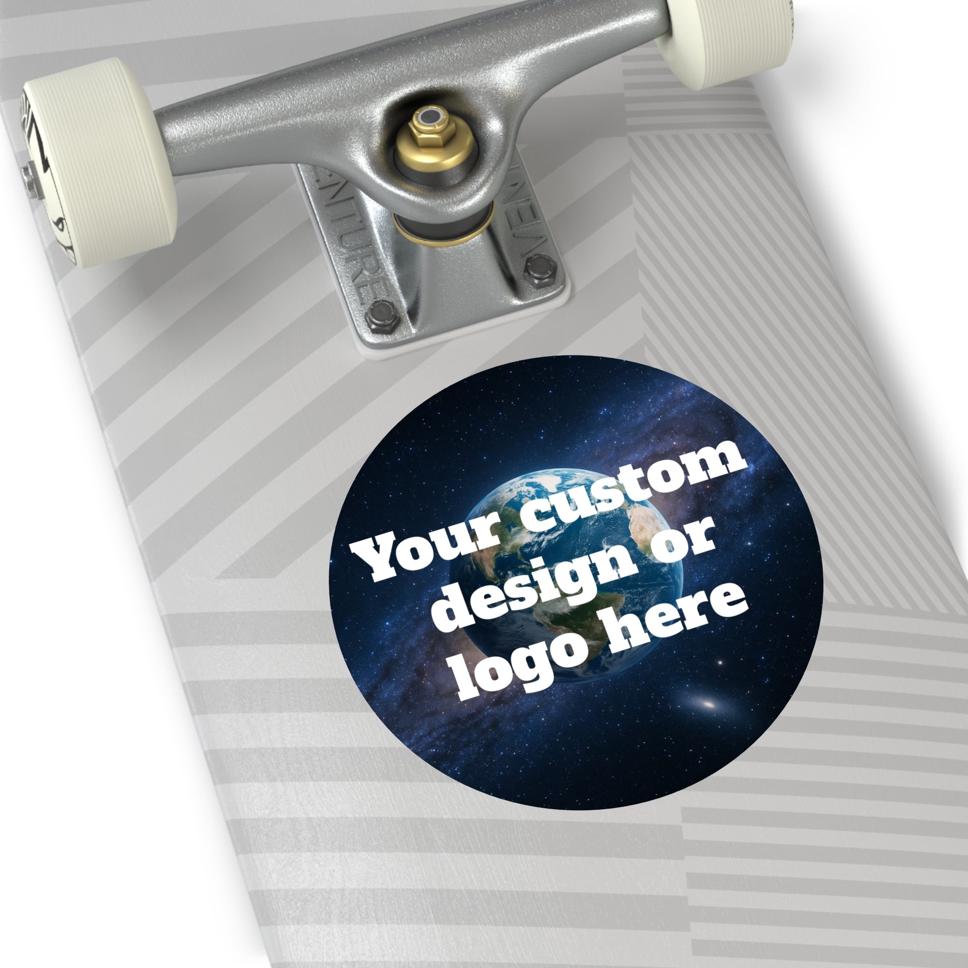 Custom Earth space design round vinyl sticker, eco-themed circular decal on paper with vibrant planetary artwork.