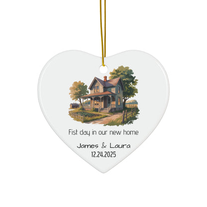 Vintage House Illustration Ceramic Ornament | Personalized Name & Date - TRV
