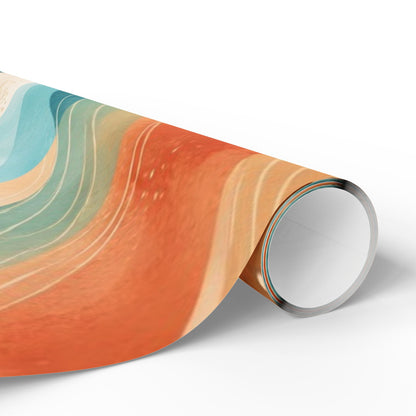 Abstract Wave Wrapping Paper Roll — Teal & Coral Modern Gift Wrap