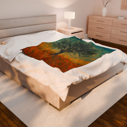 Cozy Velveteen Plush Blanket with Serene Tree Design | Comfortable Home Decor, Gift for Nature Lovers, Cozy Nights, Warmth&Style - TRV