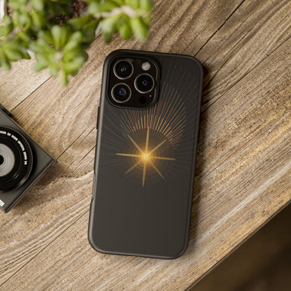 Tough Cases - Radiant Star Phone Case, Protective Black Shockproof Cover with Golden Light Design