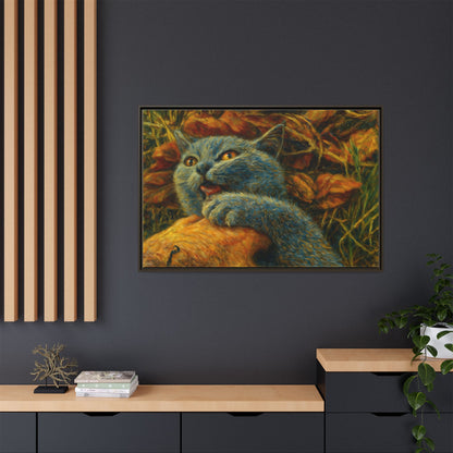 Blue cat canvas print featuring whimsical wall art for cat lovers, created by Printify, perfect for home decor.