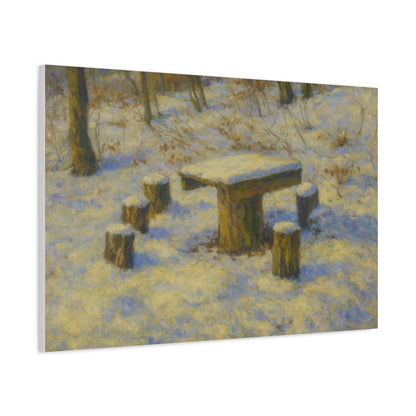 Snowy forest winter landscape canvas wall art by Printify, matte stretched print featuring snow-covered trees and a peaceful winter scene.