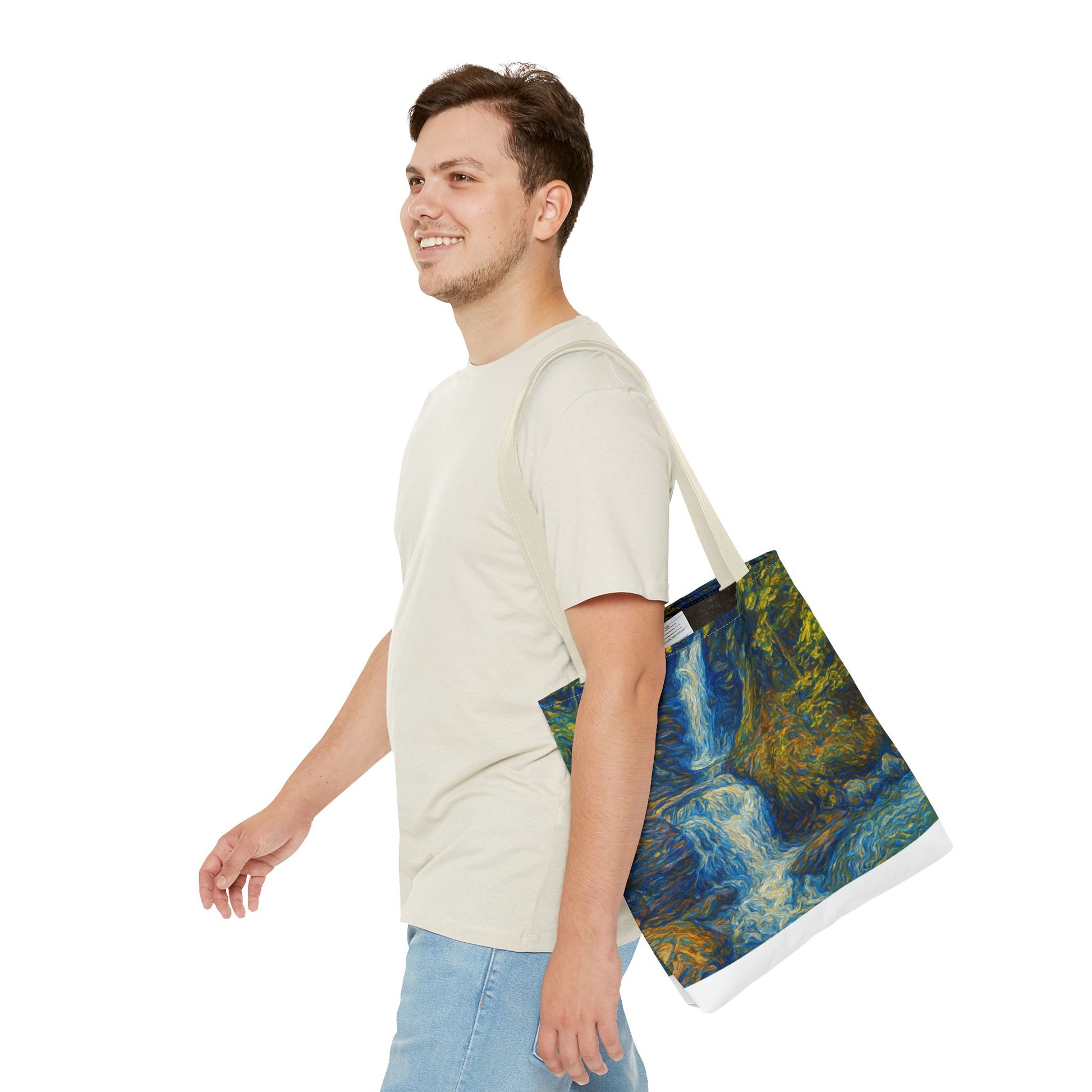 Nature-Inspired Tote Bag, Artistic Eco-Friendly Shopper, Waterfall Design, Reusable Market Bag, Gift for Nature Lovers - TRV