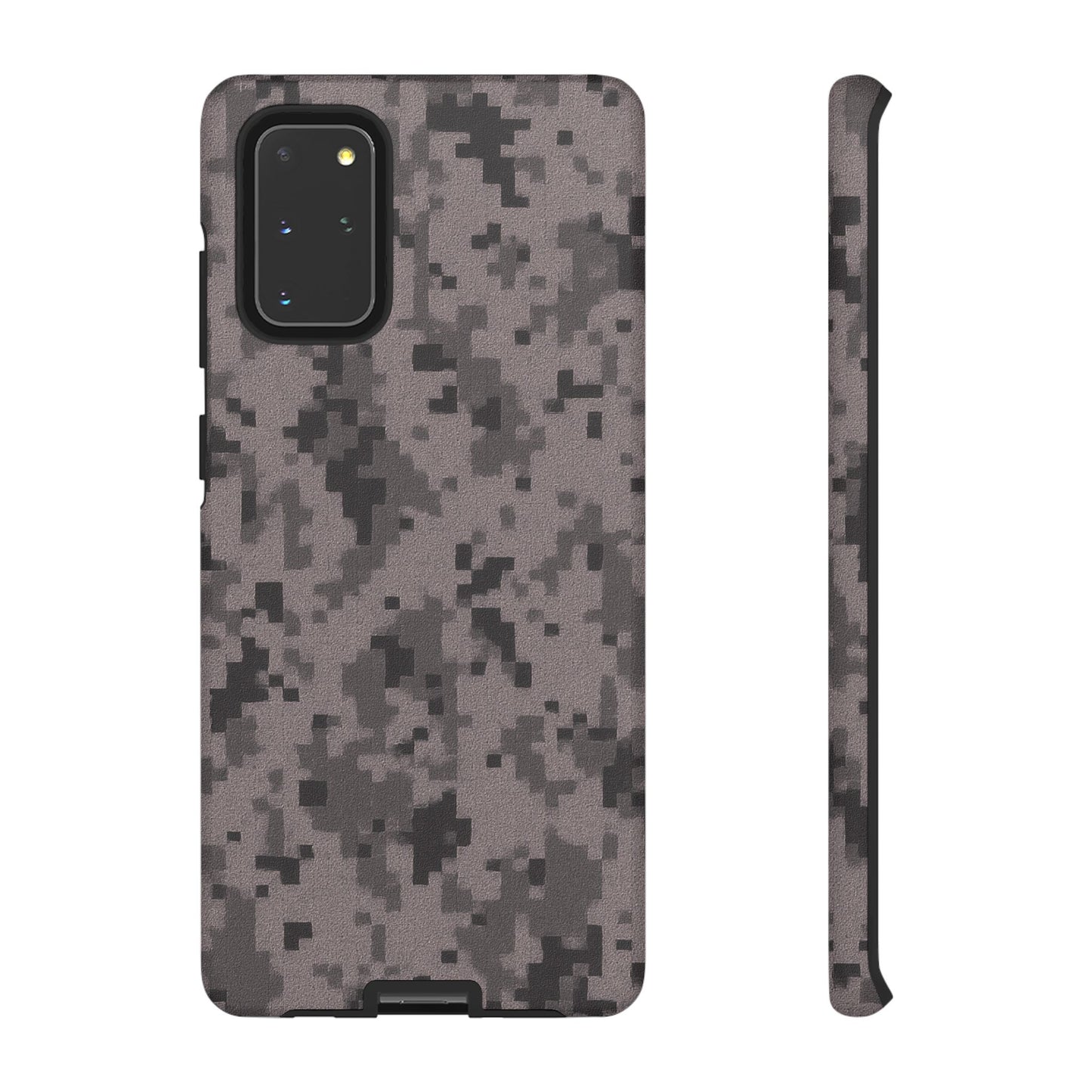 Gray digital camouflage phone case by Printify, tough protective cover designed for durable, stylish smartphone protection.