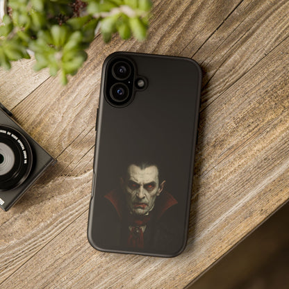 Gothic vampire portrait phone case for iPhone featuring a Dracula horror design by Printify.