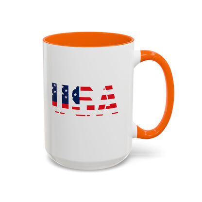 USA Flag Accent Coffee Mug — Patriotic 11/15oz Ceramic Coffee Cup
