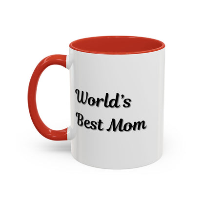 Black-Trim Ceramic Mug with "World's Best Mom" accent phrase, ideal for Mother's Day gift from Printify.