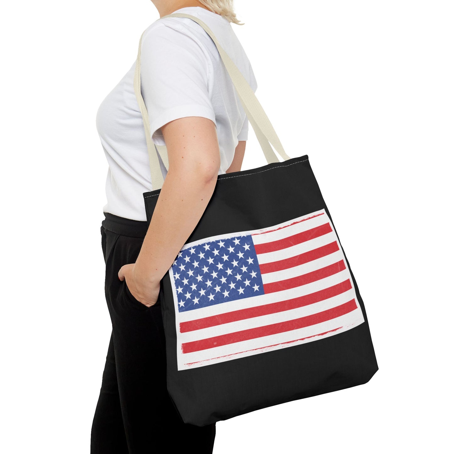 Patriotic Tote Bag, American Flag Carryall, Beach Bag, Reusable Shopping Tote, Independence Day Gift - TRV