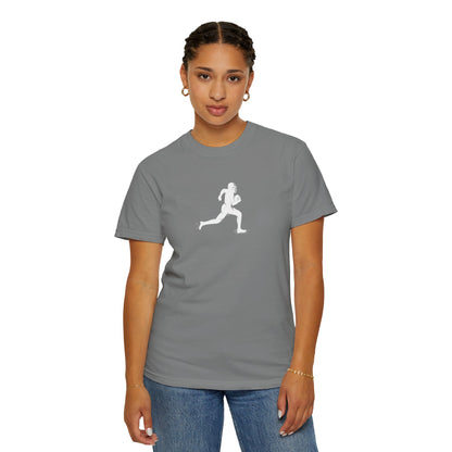 Sporty Unisex Garment-Dyed T-Shirt with Football Player Graphic, Activewear, Casual Wear, Gift for Runners, Fitness Apparel, Everyday Style