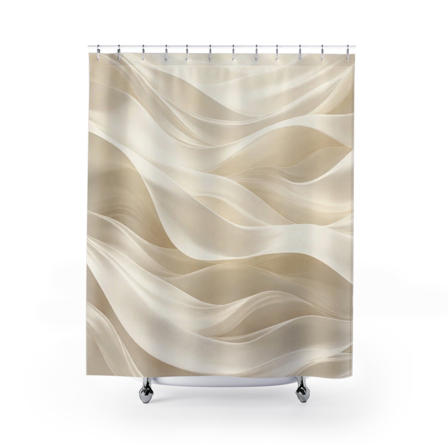 Beige Silk Waves Shower Curtain | Neutral Abstract Bathroom Decor