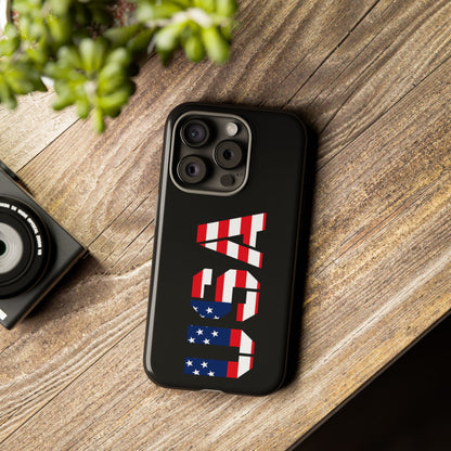 USA phone case with American flag design, durable Printify patriotic tough phone case for smartphones.