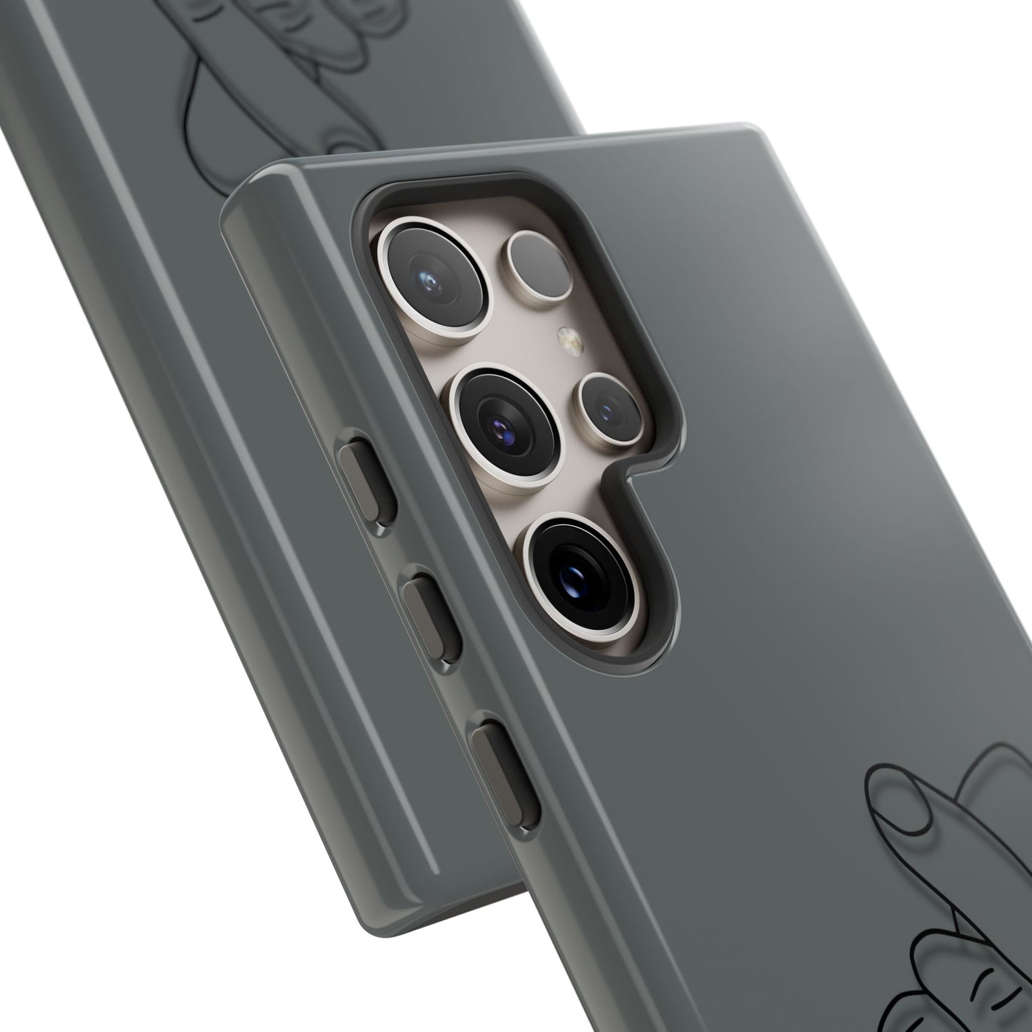 Silicone phone case with embossed Korean finger heart design, compatible with smartphones, by Printify.