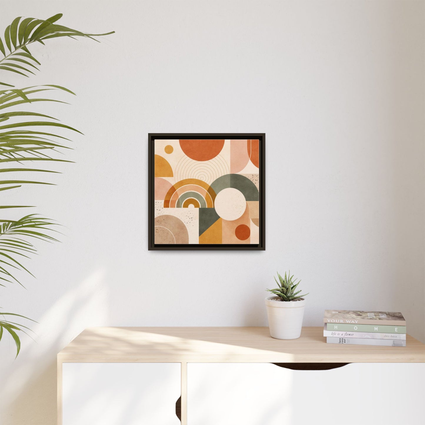 Abstract Terracotta Geometric Rainbow Matte Canvas Framed
