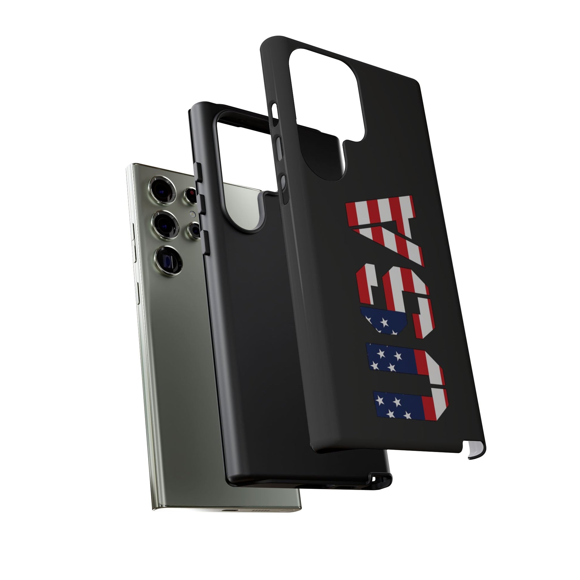 USA patriotic phone case with American flag design, durable tough case for smartphones by Printify.
