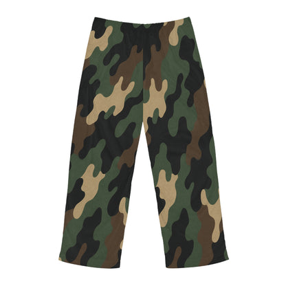 Men's camo lounge pajama pants with all-over print, soft sleepwear from Printify, featuring a comfortable fit and camouflage pattern.
