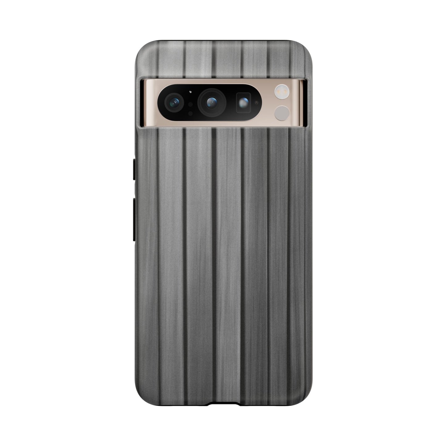 Ribbed metal texture iPhone phone case by Printify with tough protective design, showcasing a sleek, durable phone cover in the image.
