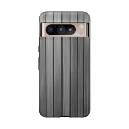 Ribbed metal texture iPhone phone case by Printify with tough protective design, showcasing a sleek, durable phone cover in the image.